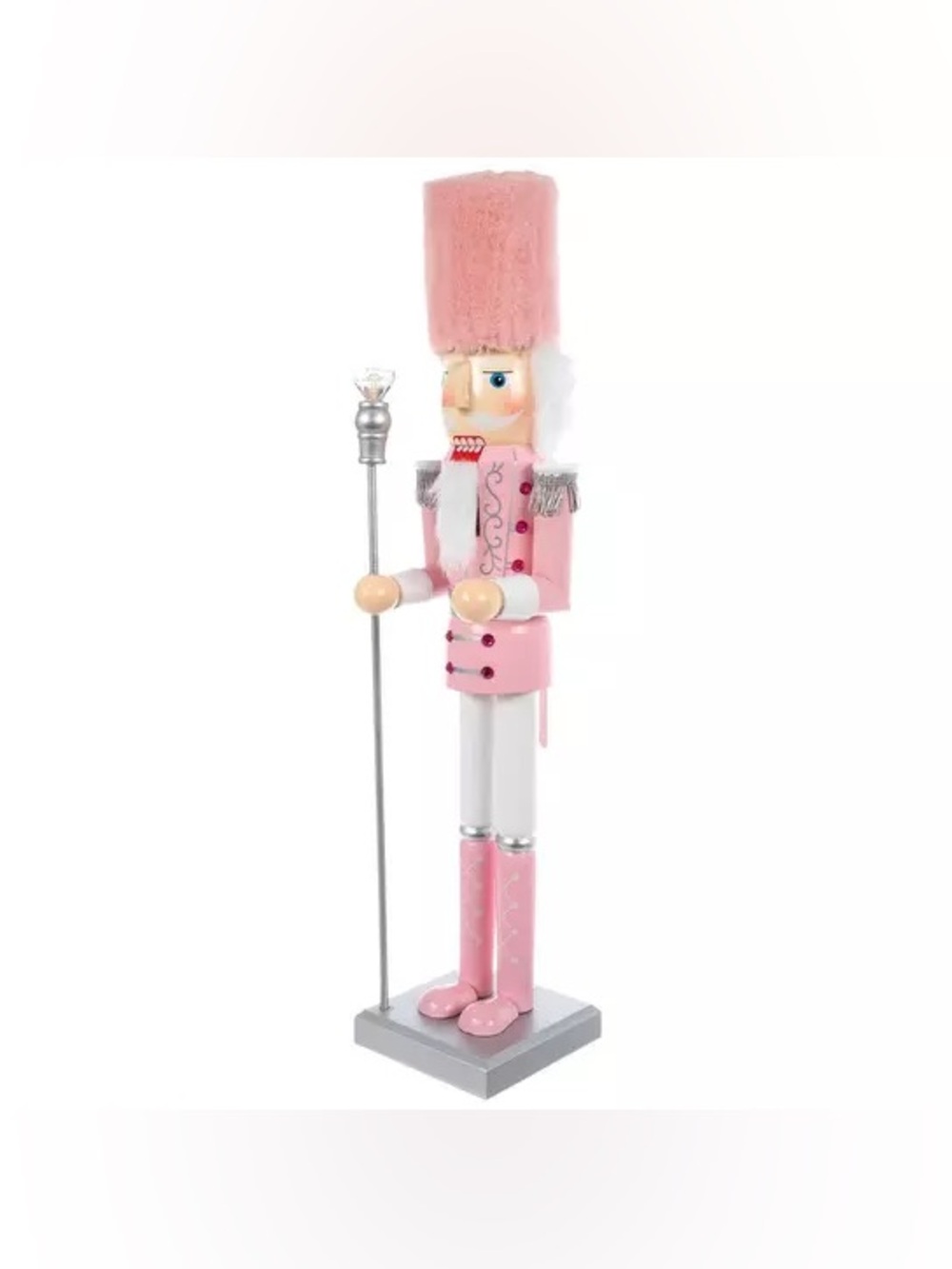 Pink Wood Nutcracker With Staff